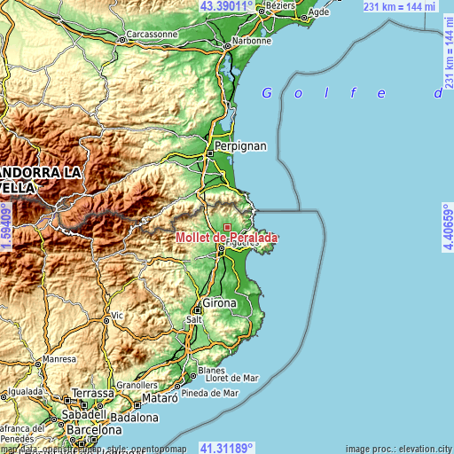 Topographic map of Mollet de Peralada