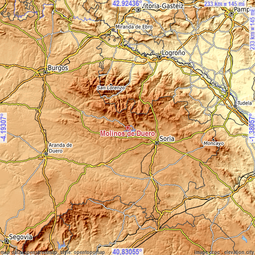 Topographic map of Molinos de Duero