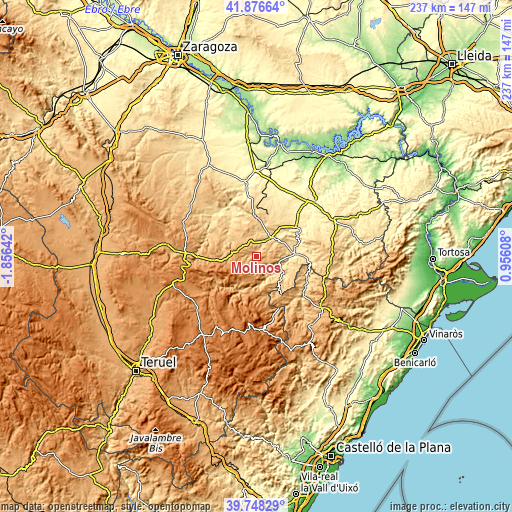 Topographic map of Molinos