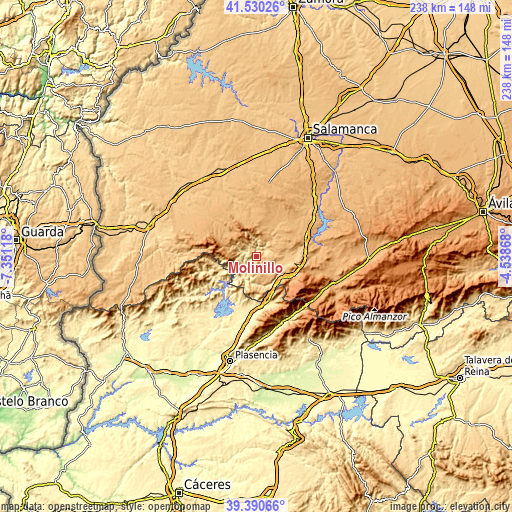 Topographic map of Molinillo