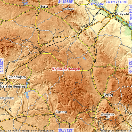 Topographic map of Molina de Aragón