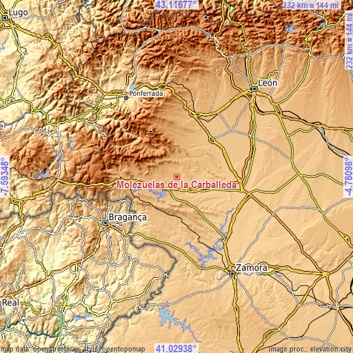 Topographic map of Molezuelas de la Carballeda