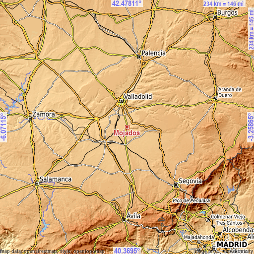 Topographic map of Mojados