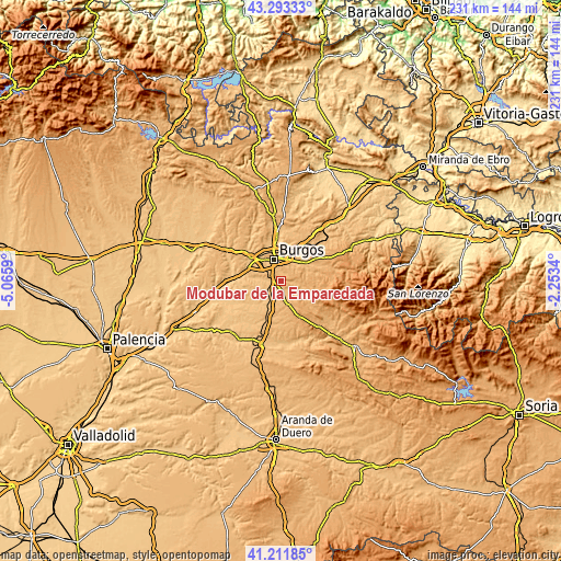 Topographic map of Modúbar de la Emparedada