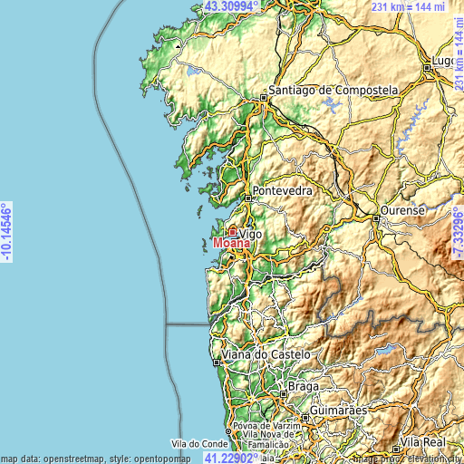 Topographic map of Moaña