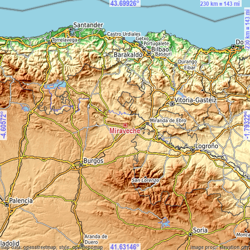 Topographic map of Miraveche