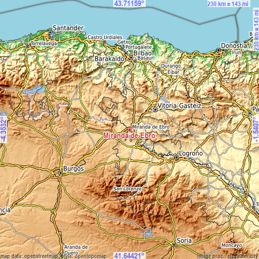 Topographic map of Miranda de Ebro