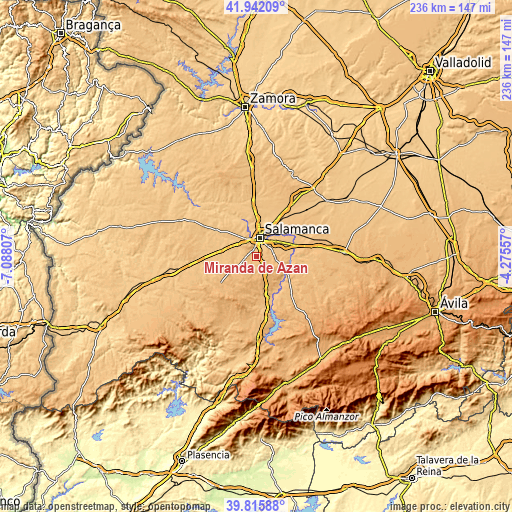 Topographic map of Miranda de Azán