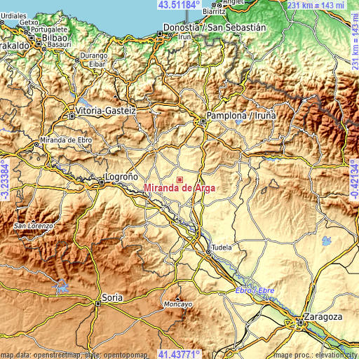 Topographic map of Miranda de Arga