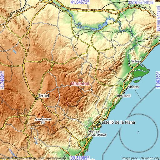 Topographic map of Mirambel