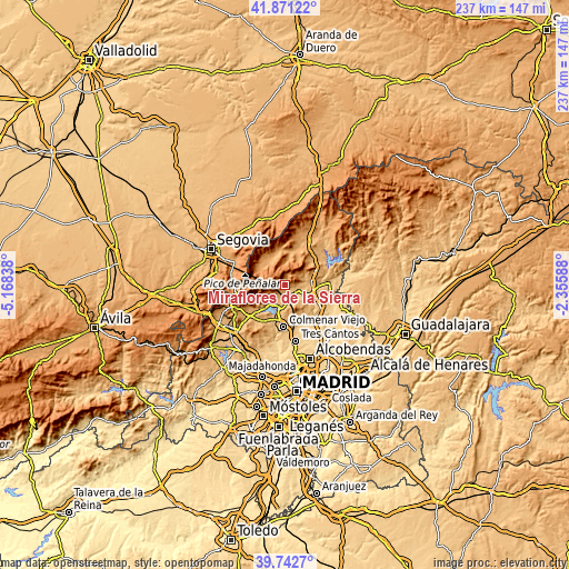 Topographic map of Miraflores de la Sierra