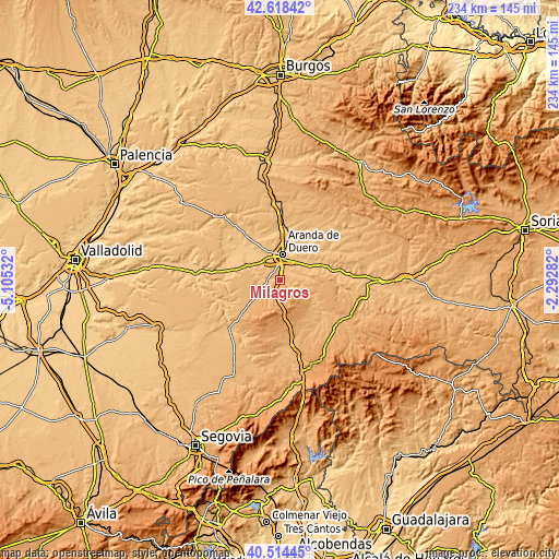 Topographic map of Milagros