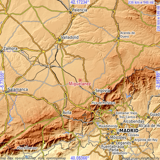 Topographic map of Migueláñez