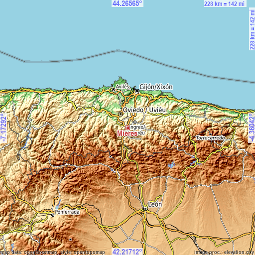 Topographic map of Mieres