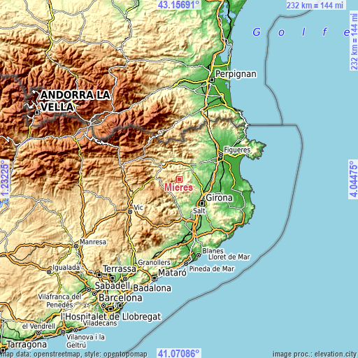 Topographic map of Mieres