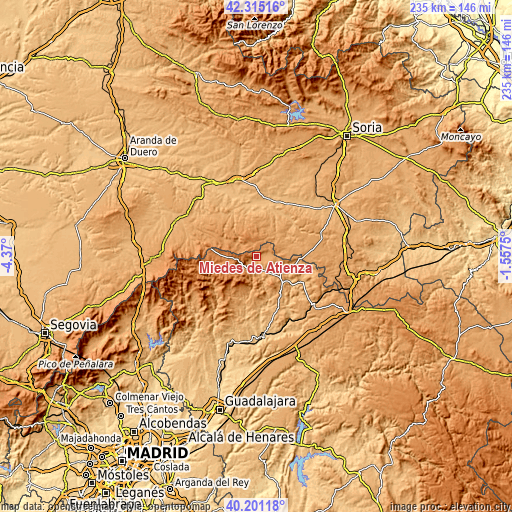 Topographic map of Miedes de Atienza