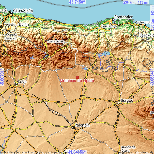 Topographic map of Micieces de Ojeda