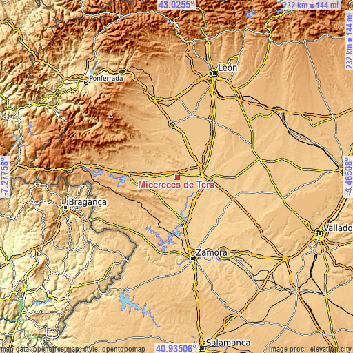 Topographic map of Micereces de Tera