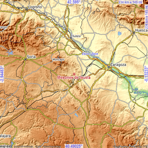 Topographic map of Mesones de Isuela