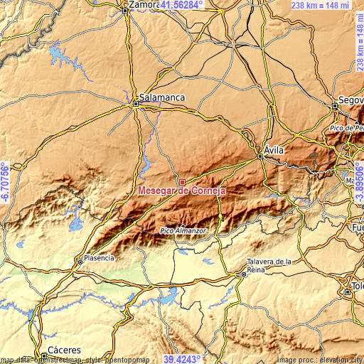 Topographic map of Mesegar de Corneja