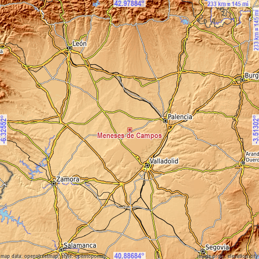 Topographic map of Meneses de Campos