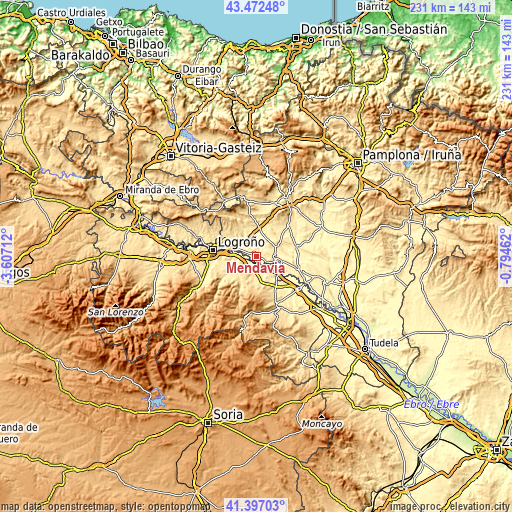 Topographic map of Mendavia