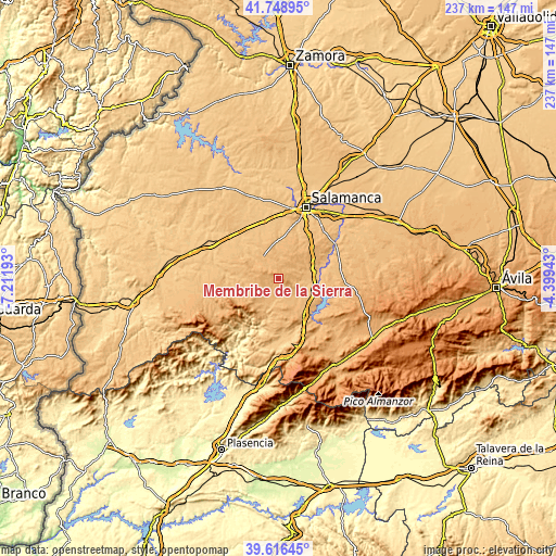 Topographic map of Membribe de la Sierra