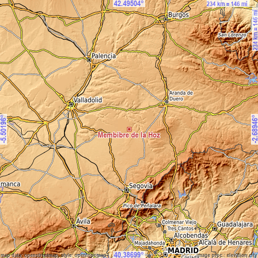 Topographic map of Membibre de la Hoz