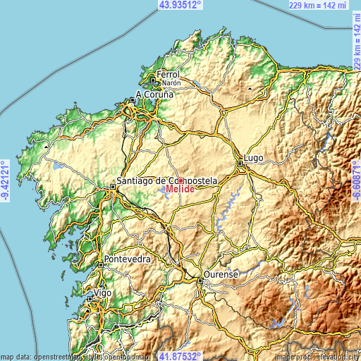 Topographic map of Melide