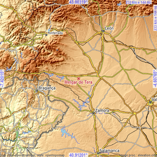 Topographic map of Melgar de Tera