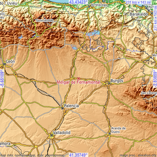 Topographic map of Melgar de Fernamental