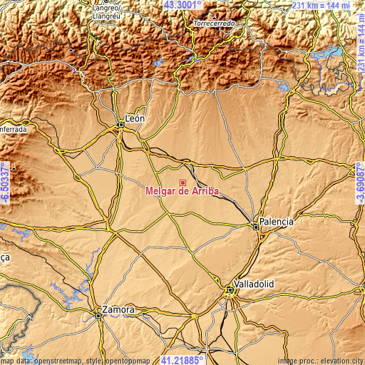 Topographic map of Melgar de Arriba