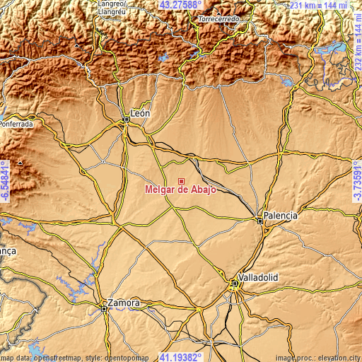 Topographic map of Melgar de Abajo