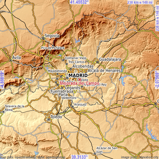 Topographic map of Mejorada del Campo