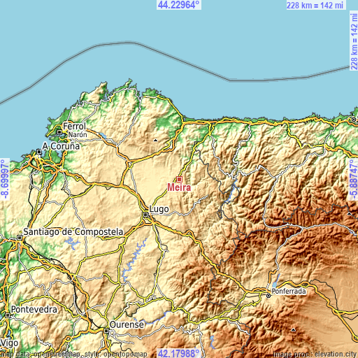 Topographic map of Meira