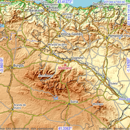 Topographic map of Medrano