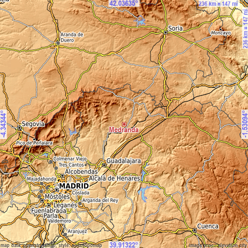 Topographic map of Medranda