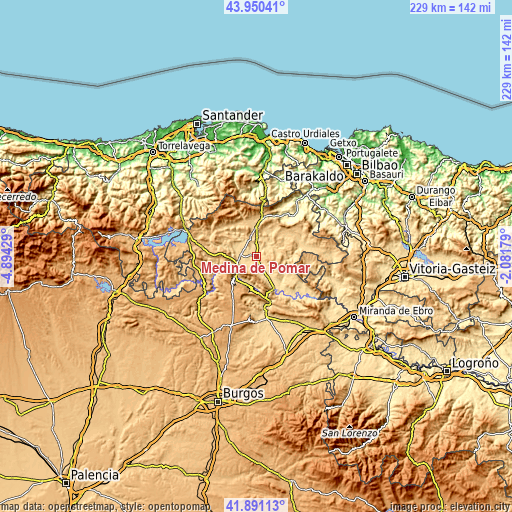 Topographic map of Medina de Pomar