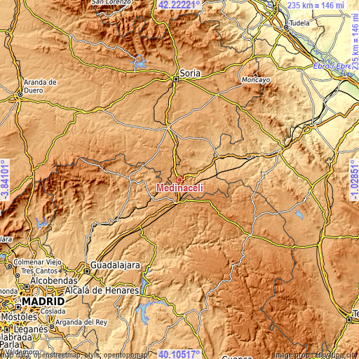 Topographic map of Medinaceli