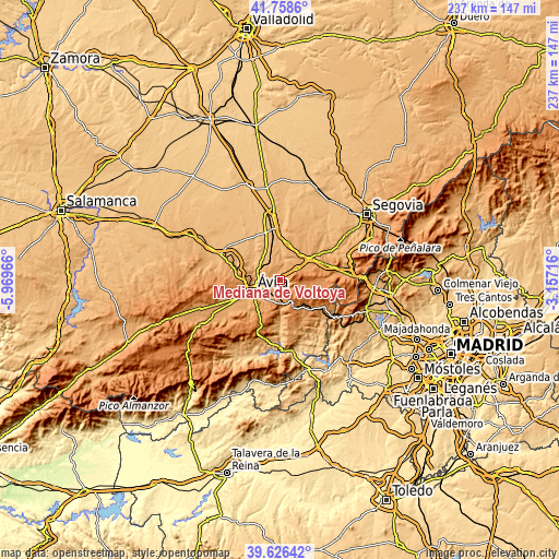 Topographic map of Mediana de Voltoya