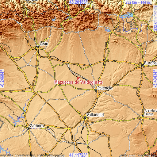 Topographic map of Mazuecos de Valdeginate