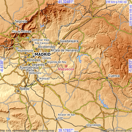 Topographic map of Mazuecos