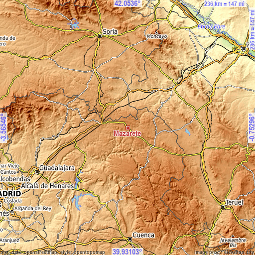 Topographic map of Mazarete