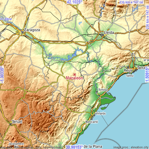 Topographic map of Mazaleón