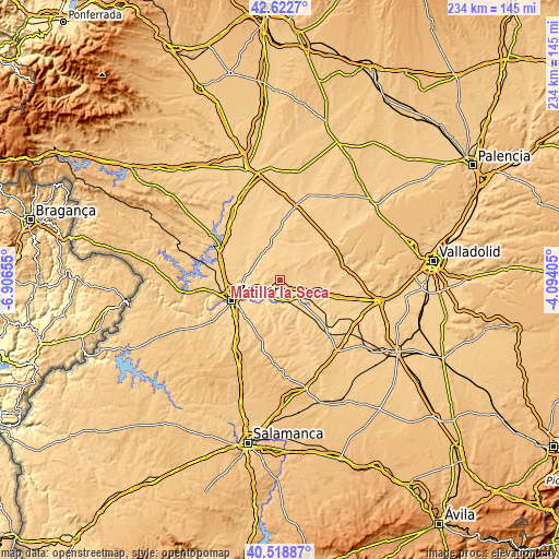 Topographic map of Matilla la Seca