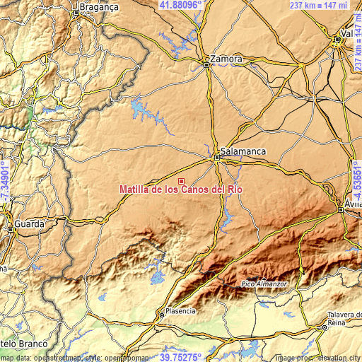 Topographic map of Matilla de los Caños del Río