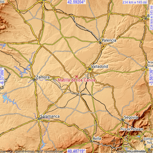 Topographic map of Matilla de los Caños