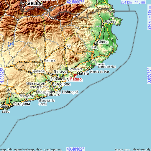 Topographic map of Mataró