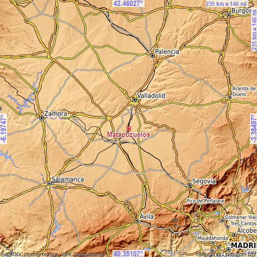 Topographic map of Matapozuelos