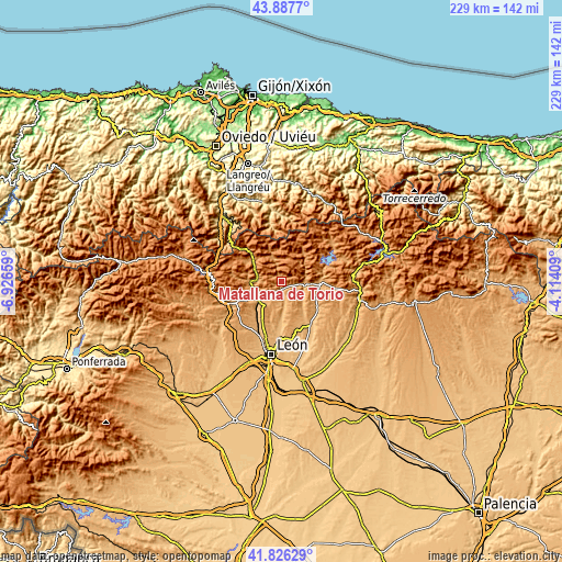 Topographic map of Matallana de Torío